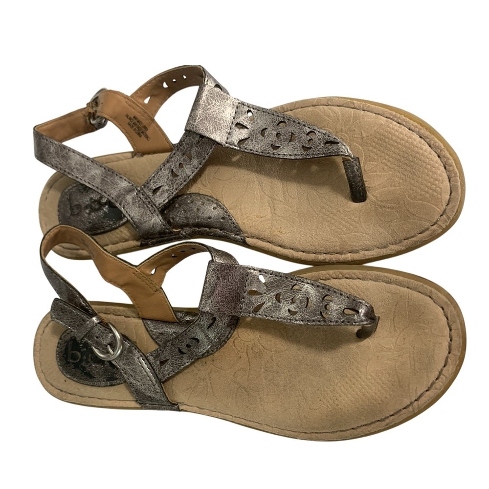 b.o.c. Born Concept Sandals 8M Metallic Pewter Laser Cut Floral Ankle Strap